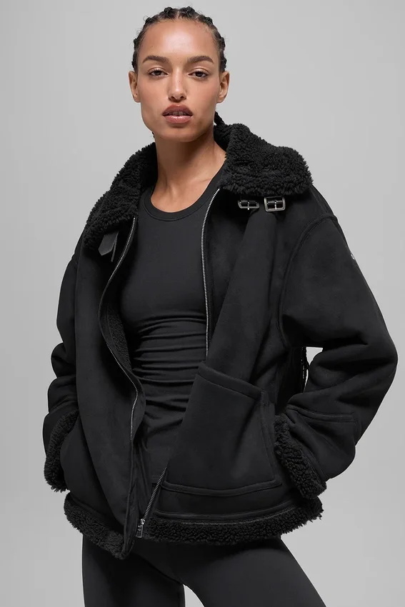 Chaqueta Grand de imitación de piel de oveja - Negro