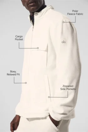 Chaqueta Ridge de polar con cremallera completa – Marfil
