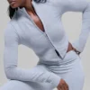 Chaqueta sin costuras de canalé bicolor - Gris escarchado invernal