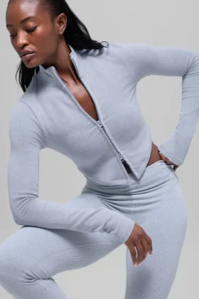 Chaqueta sin costuras de canalé bicolor - Gris escarchado invernal