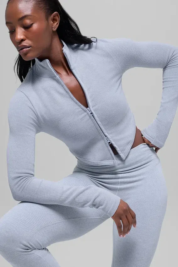 Chaqueta sin costuras de canalé bicolor - Gris escarchado invernal