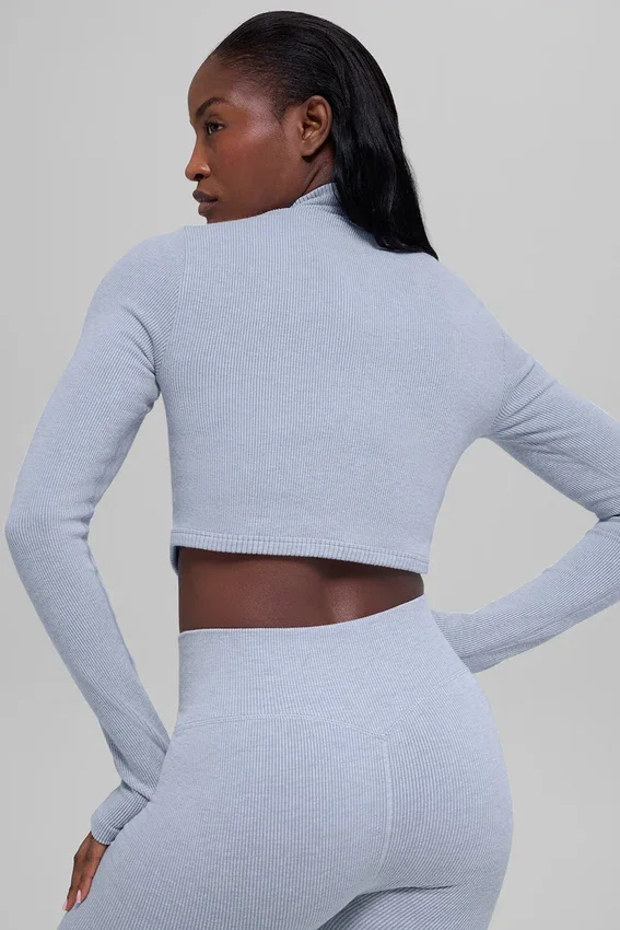 Chaqueta sin costuras de canalé bicolor - Gris escarchado invernal