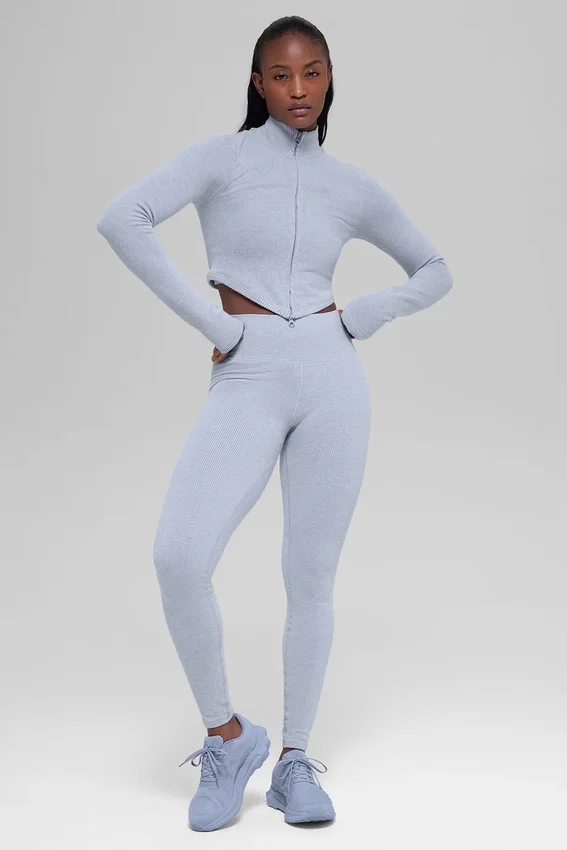 Chaqueta sin costuras de canalé bicolor - Gris escarchado invernal