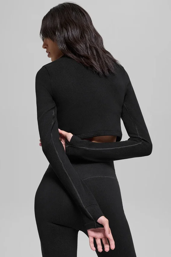 Chaqueta sin costuras de dos tonos con canalé - Negro
