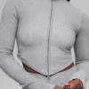 Chaqueta sin costuras de dos tonos con tejido acanalado - Gris brumoso claro jaspeado