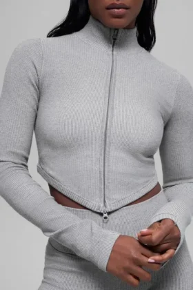 Chaqueta sin costuras de dos tonos con tejido acanalado - Gris brumoso claro jaspeado