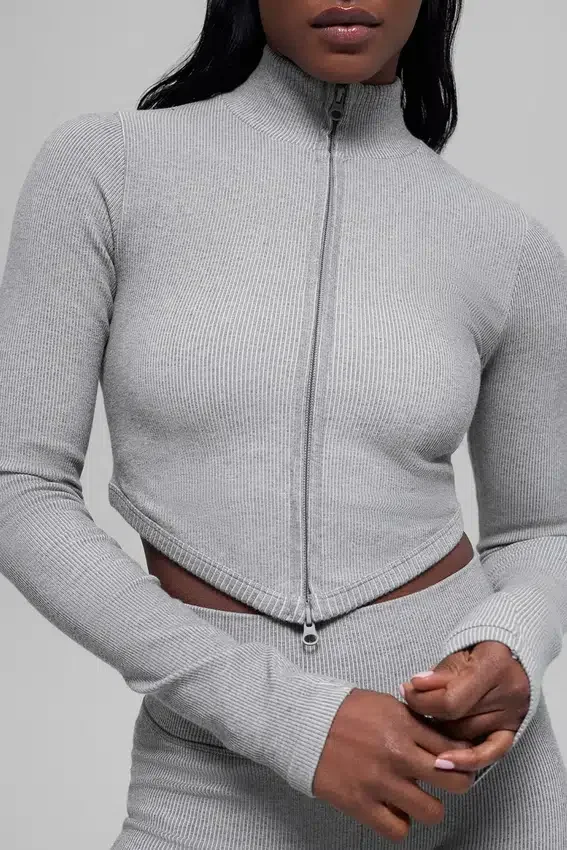 Chaqueta sin costuras de dos tonos con tejido acanalado - Gris brumoso claro jaspeado