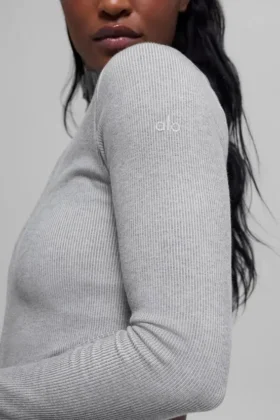 Chaqueta sin costuras de dos tonos con tejido acanalado – Gris brumoso claro jaspeado