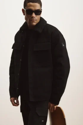 Chaqueta tipo shacket utilitaria de lona - Negro