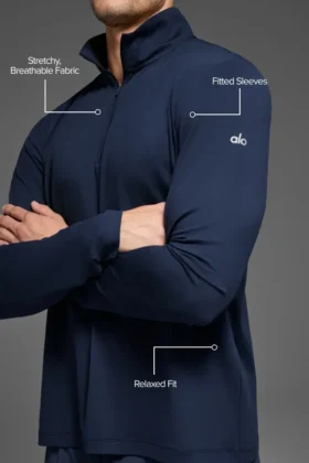 Conquer 1/4 Zip Reform de manga larga – Azul marino