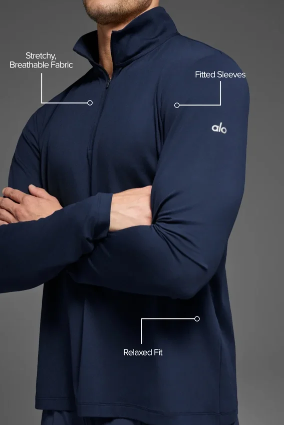 Conquer 1/4 Zip Reform de manga larga - Azul marino