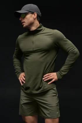 Conquer 1/4 Zip Reform de manga larga - Verde oliva