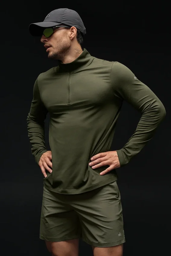 Conquer 1/4 Zip Reform de manga larga - Verde oliva