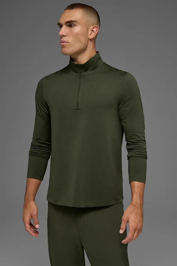 Conquer 1/4 Zip Reform de manga larga - Verde oliva
