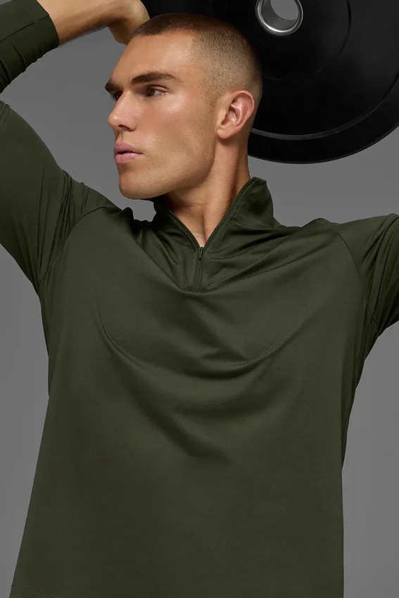 Conquer 1/4 Zip Reform de manga larga - Verde oliva
