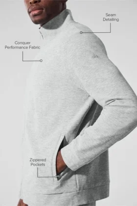Conquer Max con cuello alto y cremallera completa – Gris jaspeado deportivo