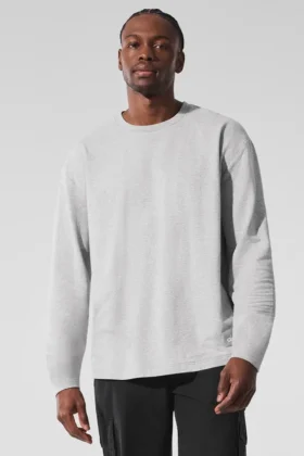 Double Take de manga larga con cuello redondo - Gris jaspeado deportivo