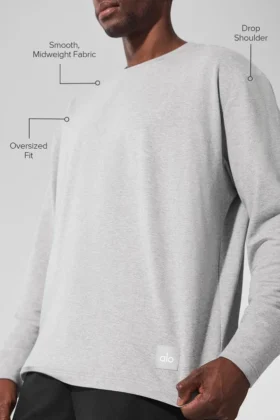 Double Take de manga larga con cuello redondo – Gris jaspeado deportivo