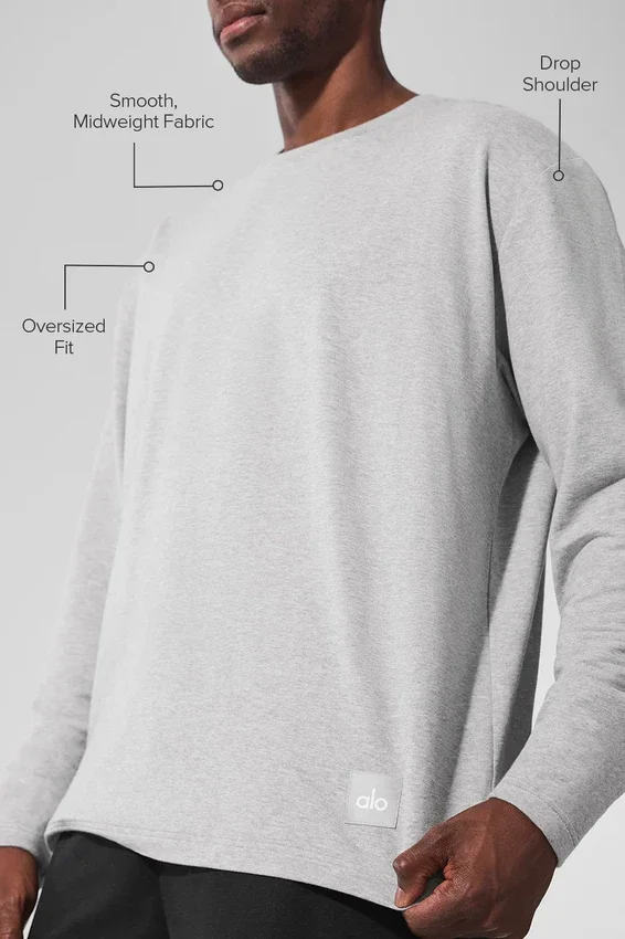 Double Take de manga larga con cuello redondo - Gris jaspeado deportivo