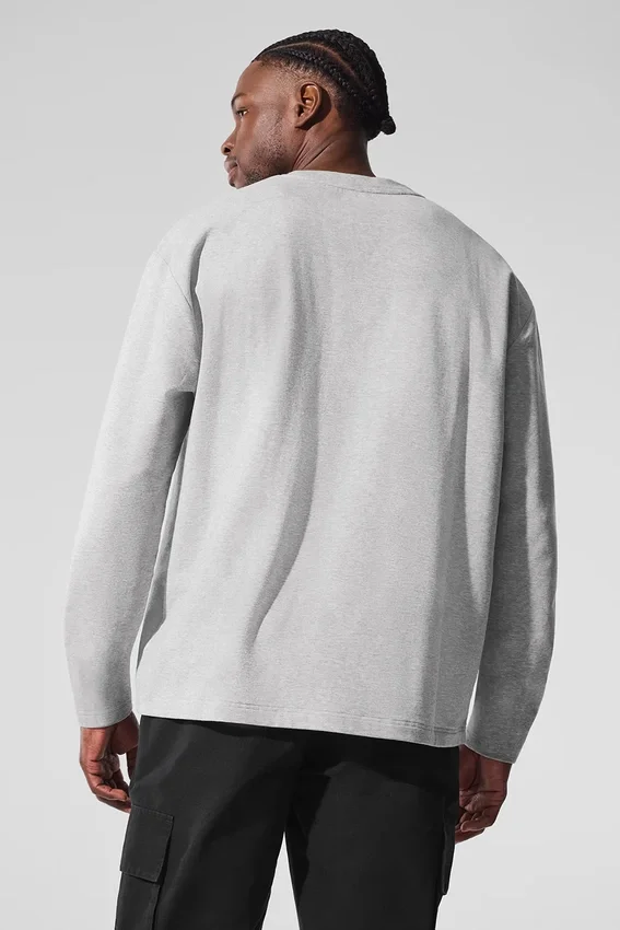 Double Take de manga larga con cuello redondo - Gris jaspeado deportivo