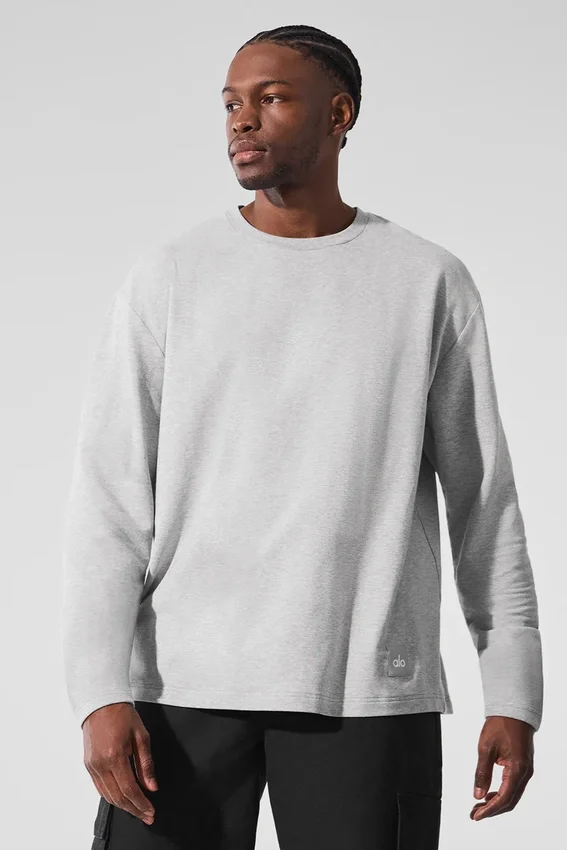 Double Take de manga larga con cuello redondo - Gris jaspeado deportivo