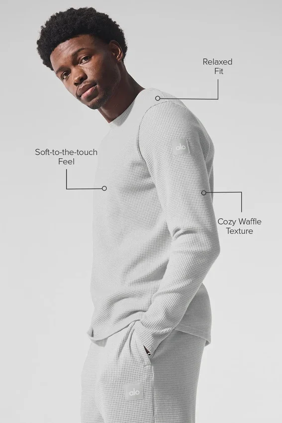 Elevate Waffle de manga larga con cuello redondo - Gris jaspeado deportivo