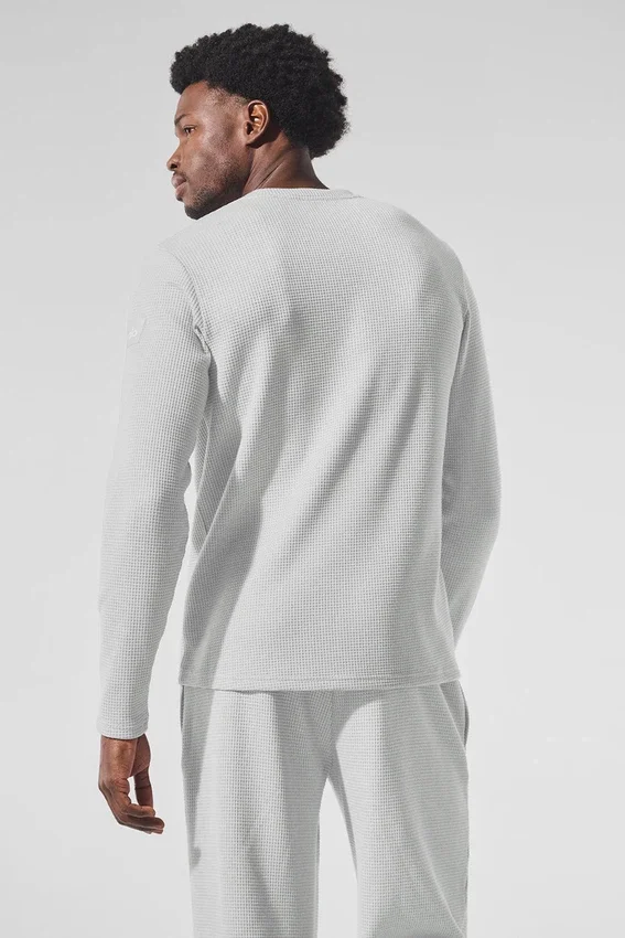 Elevate Waffle de manga larga con cuello redondo - Gris jaspeado deportivo