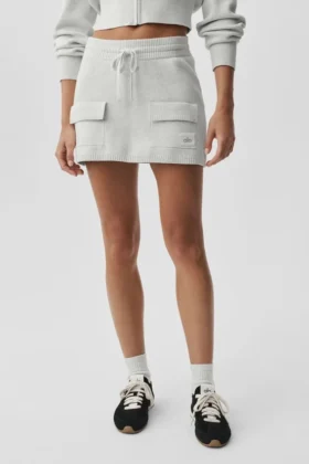 Falda cargo de punto Scholar – Blanco jaspeado