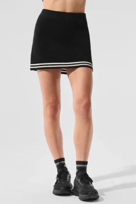 Falda de punto estilo jerséu de club de tenis - Negro/Marfil