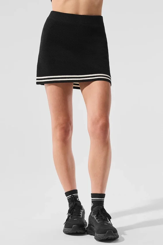 Falda de punto estilo jerséu de club de tenis - Negro/Marfil