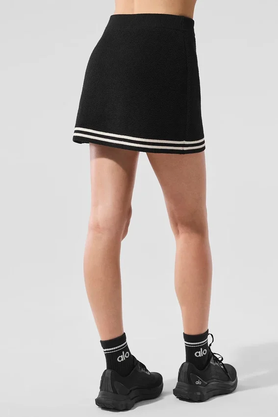 Falda de punto estilo jerséu de club de tenis - Negro/Marfil