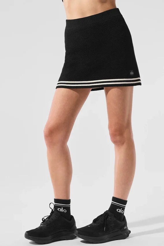 Falda de punto estilo jerséu de club de tenis - Negro/Marfil