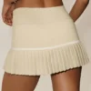 Falda de tenis High-Waist de algodón y cachemira «My Serve» - Beige arena/Blanco