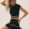 Falda de tenis «My Serve» de algodón y cachemira, High-Waist — Negro/Blanco