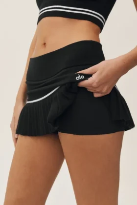Falda de tenis «My Serve» de algodón y cachemira, High-Waist — Negro/Blanco