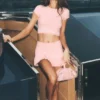 Falda de tenis «My Serve» de algodón y cachemira, High-Waist - Rosa soleado/Blanco