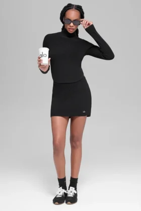 Falda High-Waist de punto vaquero - Negro/Antracita
