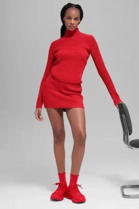 Falda High-Waist de punto vaquero - Rojo brillante