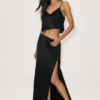 Falda larga de talle bajo Radiance de mezcla de seda - Negro