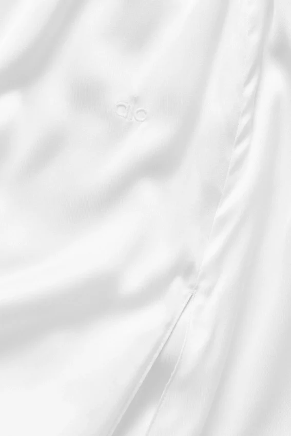Falda larga de talle bajo «Radiance» en mezcla de seda — Blanco