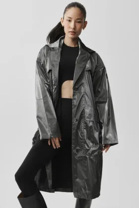 Gabardina Break Line metalizada - Plata metalizada