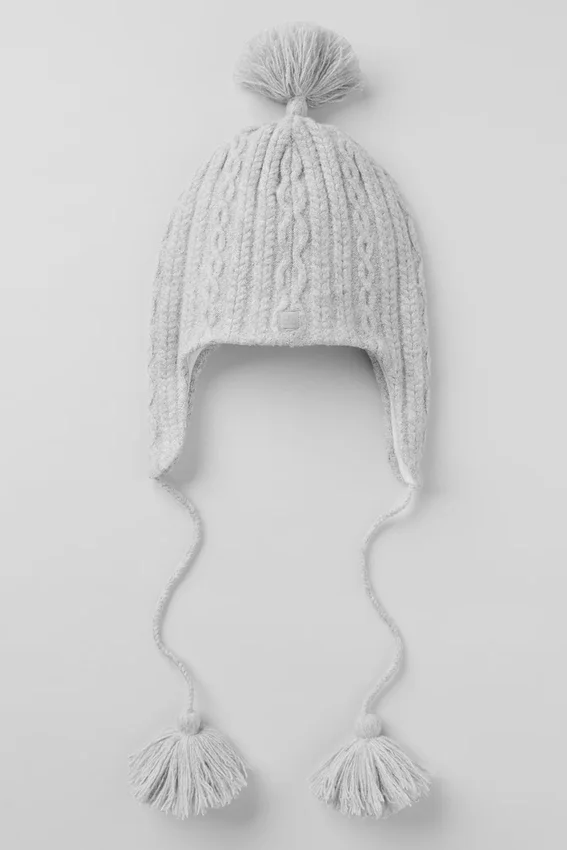 Gorro con orejeras Winter Bliss de punto trenzado - Gris jaspeado deportivo