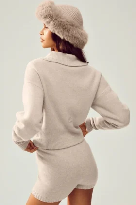 Gorro de cachemira con pelo sintético Courchevel – Gris avena jaspeado