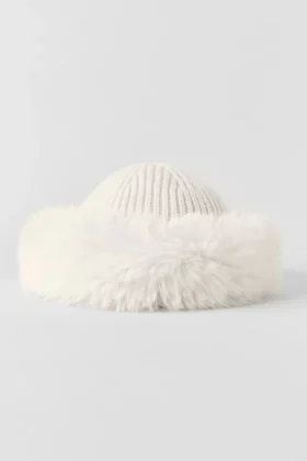 Gorro de cachemira y piel sintética Courchevel – Marfil