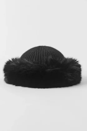 Gorro de cachemira y piel sintética Courchevel – Negro