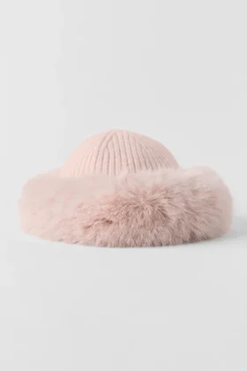 Gorro de cachemira y piel sintética Courchevel – Rosa escarchado