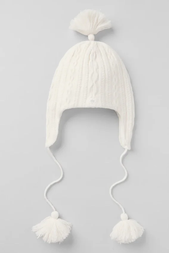 Gorro de invierno «Winter Bliss» con orejeras y tejido trenzado - Marfil