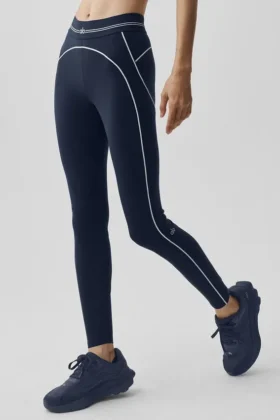 High-Waist 7/8 Heart Throb Leggings de Airbrush - Azul marino/Blanco