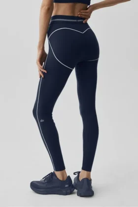 High-Waist 7/8 Heart Throb Leggings de Airbrush – Azul marino/Blanco