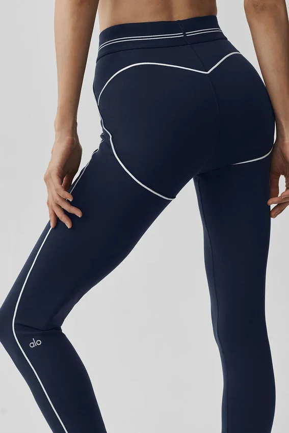 High-Waist 7/8 Heart Throb Leggings de Airbrush - Azul marino/Blanco